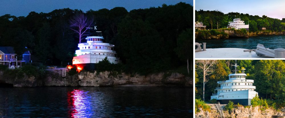 a small boat in a large body of water