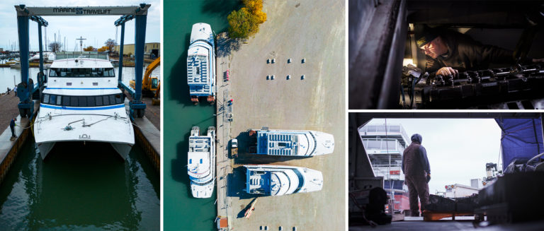 a group of people riding on the back of a boat