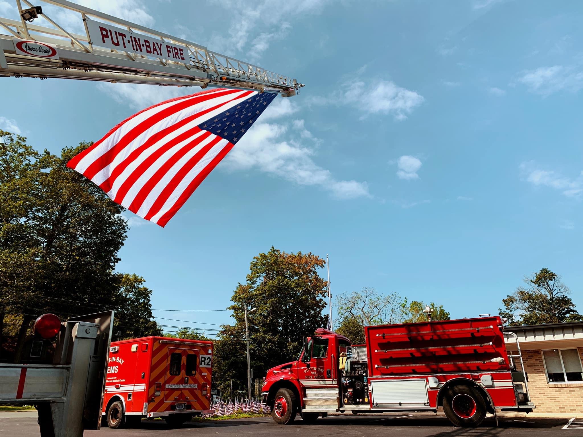 a flag on the back of a truck