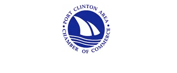 Blue sailboat logo with text 'Port Clinton Area Chamber of Commerce' in a circle.