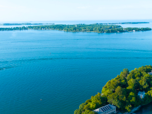a placid view of Lake Erie from high above Put-in Bay